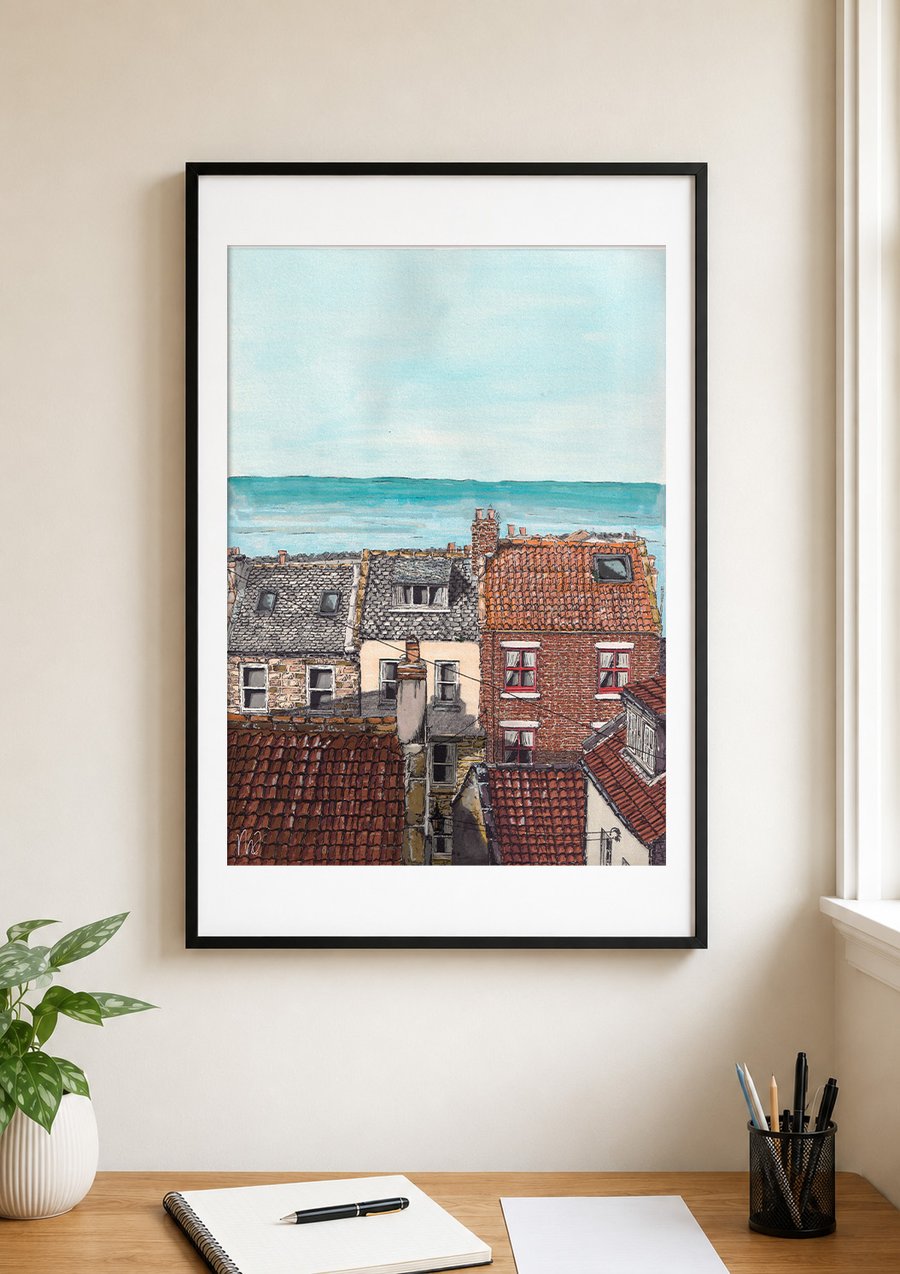 Robin Hood's Bay Houses Print - Yorkshire Coastal Art