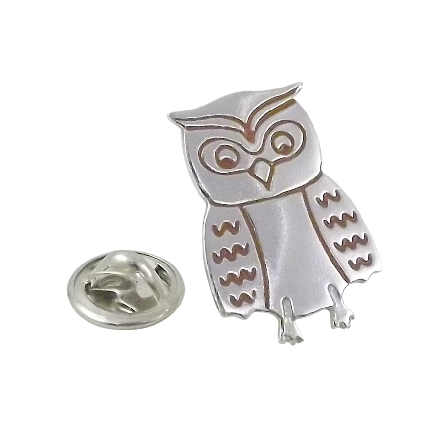 Owl Tie Pin (Large), Silver Bird Jewellery, Handmade Animal Gift for Him