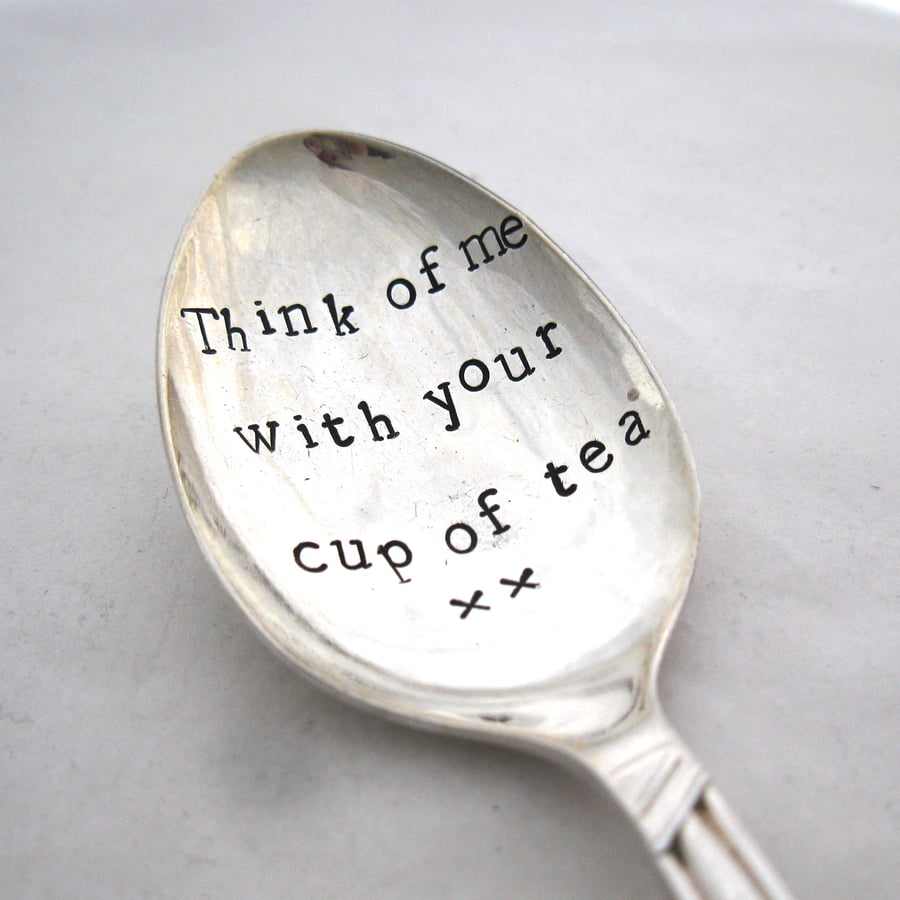 Think of Me, Funny Handstamped Vintage Tea Spoon