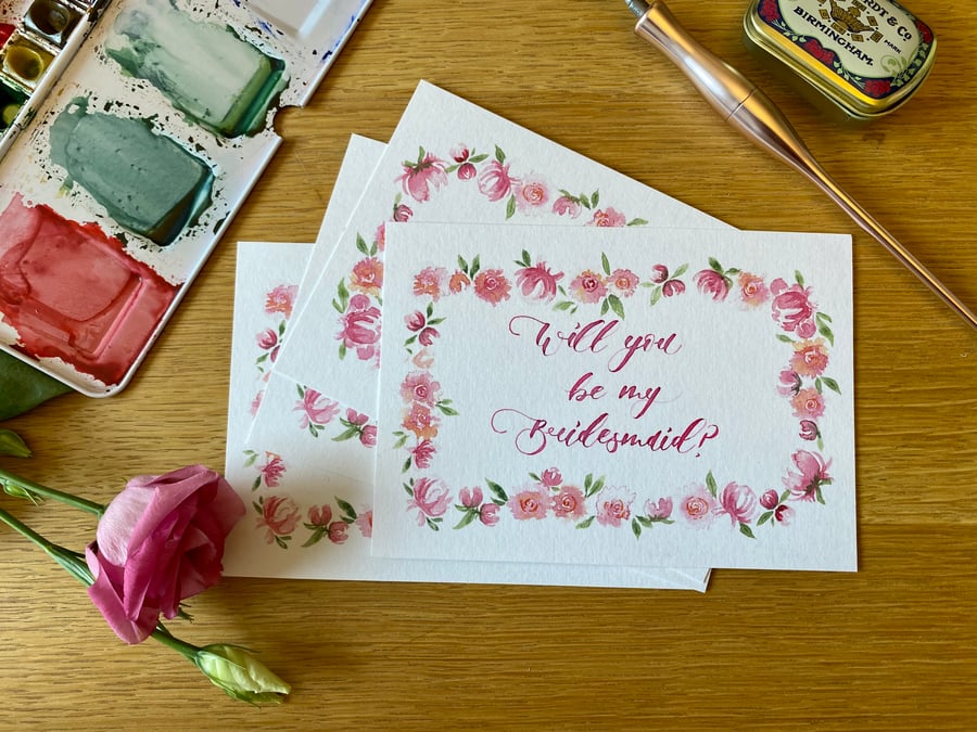 Set of 4 Hand Personalised Floral Watercolour A6 Notecards 