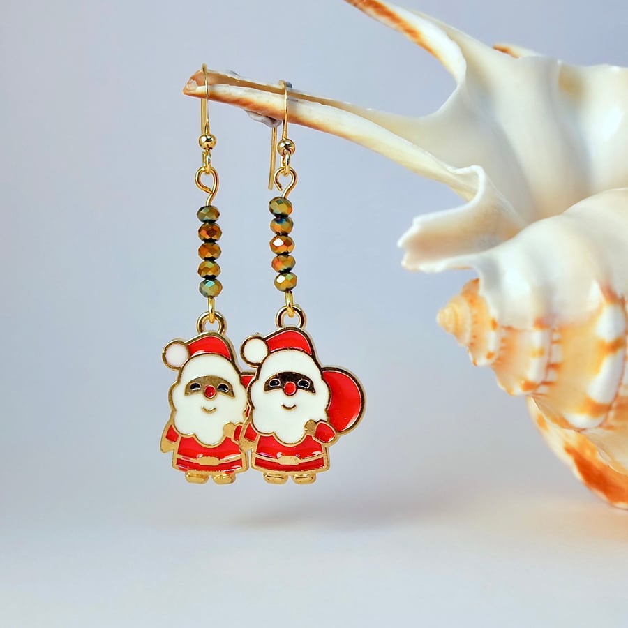 Santa Christmas Earrings, Sparkly Stocking Filler, Secret Santa, Gift For Her