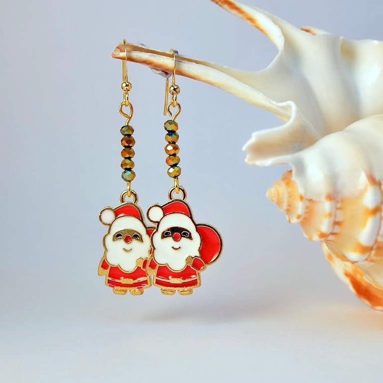 Santa Christmas Earrings, Sparkly Stocking Filler, Secret Santa, Gift For Her