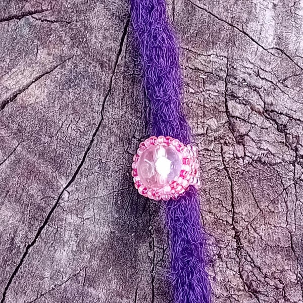 Pink dragon eye peyote beaded dreadlock cuff