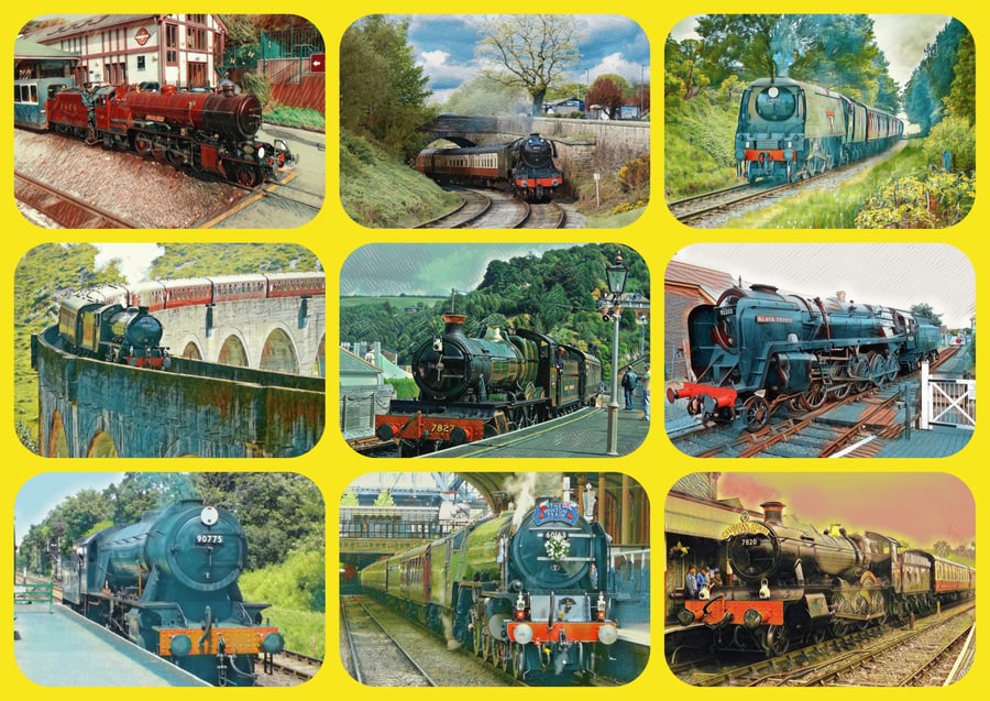 Steam Trains Greeting Card A5