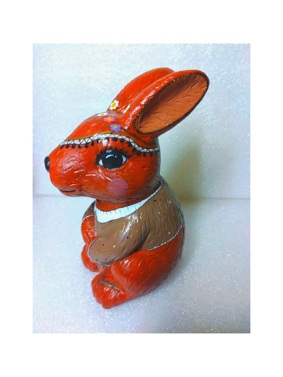 Hand-painted bunny figurine, painted ornament easter bunny, easter gift bunny