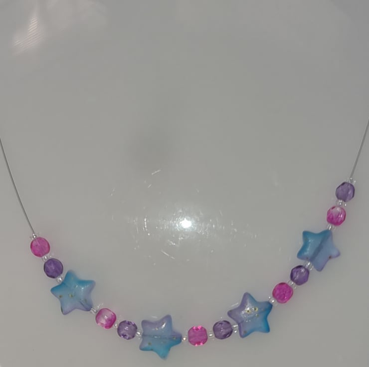 Pink and Purple star necklace Folksy