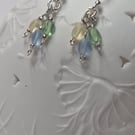 Delicate sterling silver and pastel blue, green and yellow pinch bead earrings. 