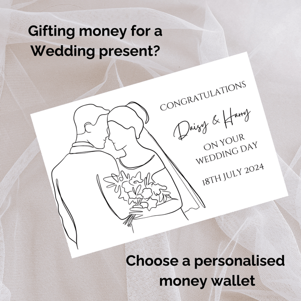 Personalised Money Gift Card and Envelope for Wedding or Honeymoon