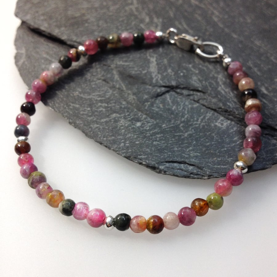 Tourmaline and sterling silver bead bracelet