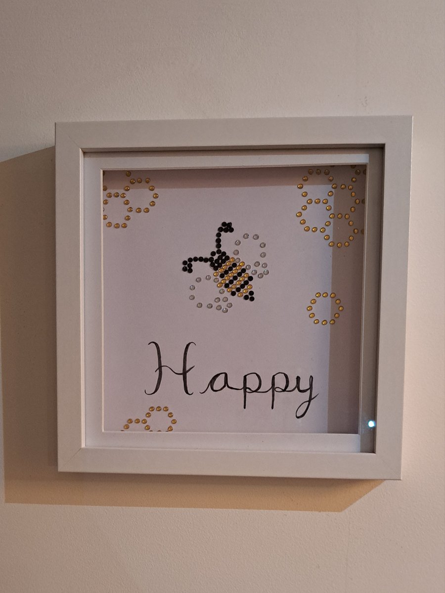 BEE HAPPY PICTURE Beautiful Hand Sparkled Bee Happy Picture, sparkles