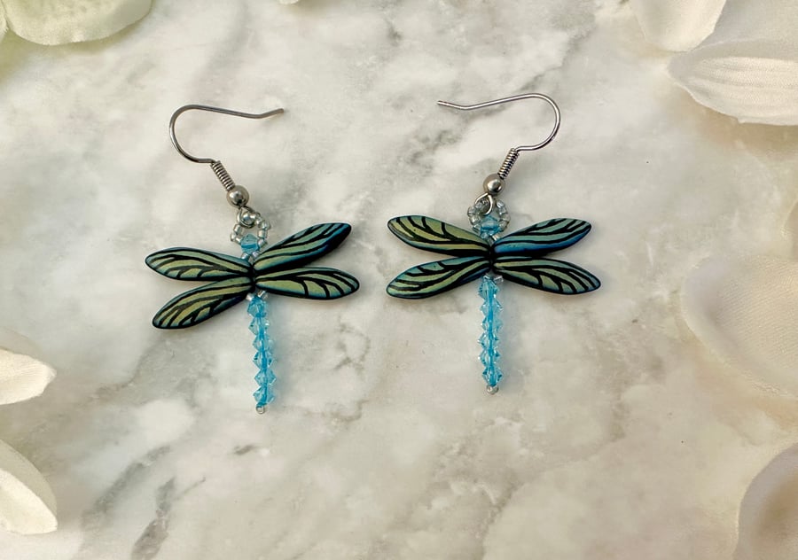 Dragonfly Earrings - Jet Matt Laser Wing