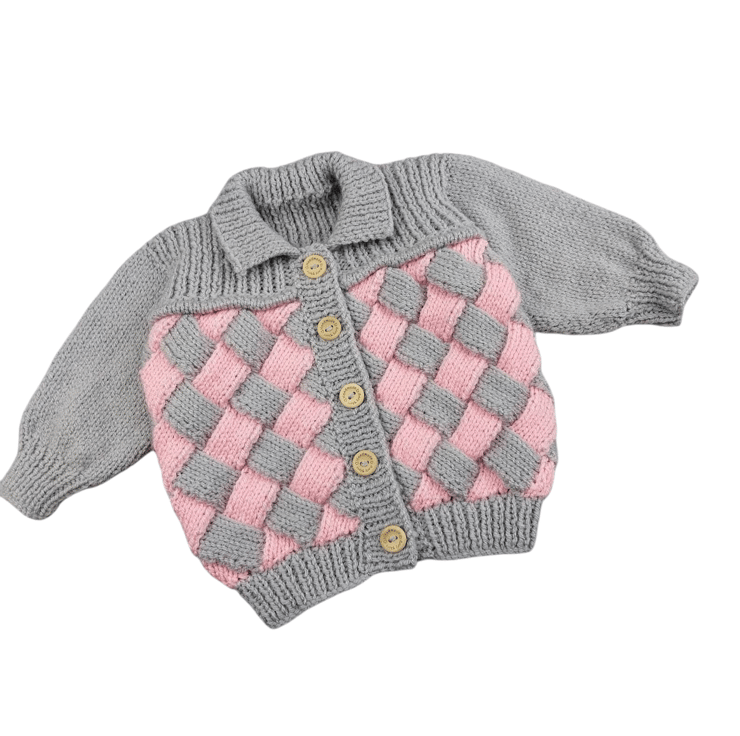 Baby Girl Sweater Hand Knitted Cardigan Grey Pi. Folksy