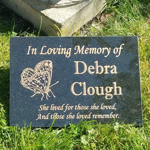Laser Engraved Memorial Grave marker remembrance plaque stone cemetery stone