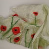 Scarf Nuno felted on silk with Poppy detail