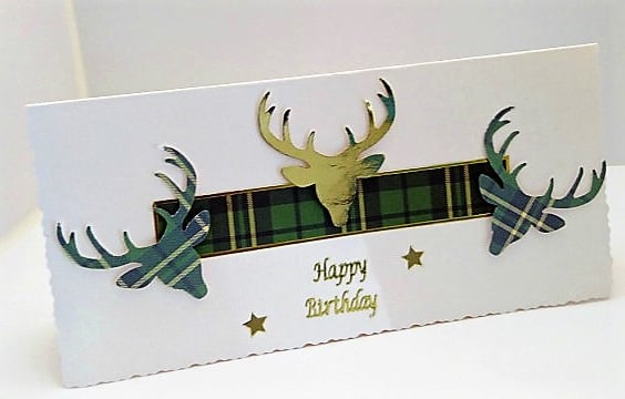 Scottish Tartan Stag Happy Birthday Handmade Greeting Card FREE P&P to UK