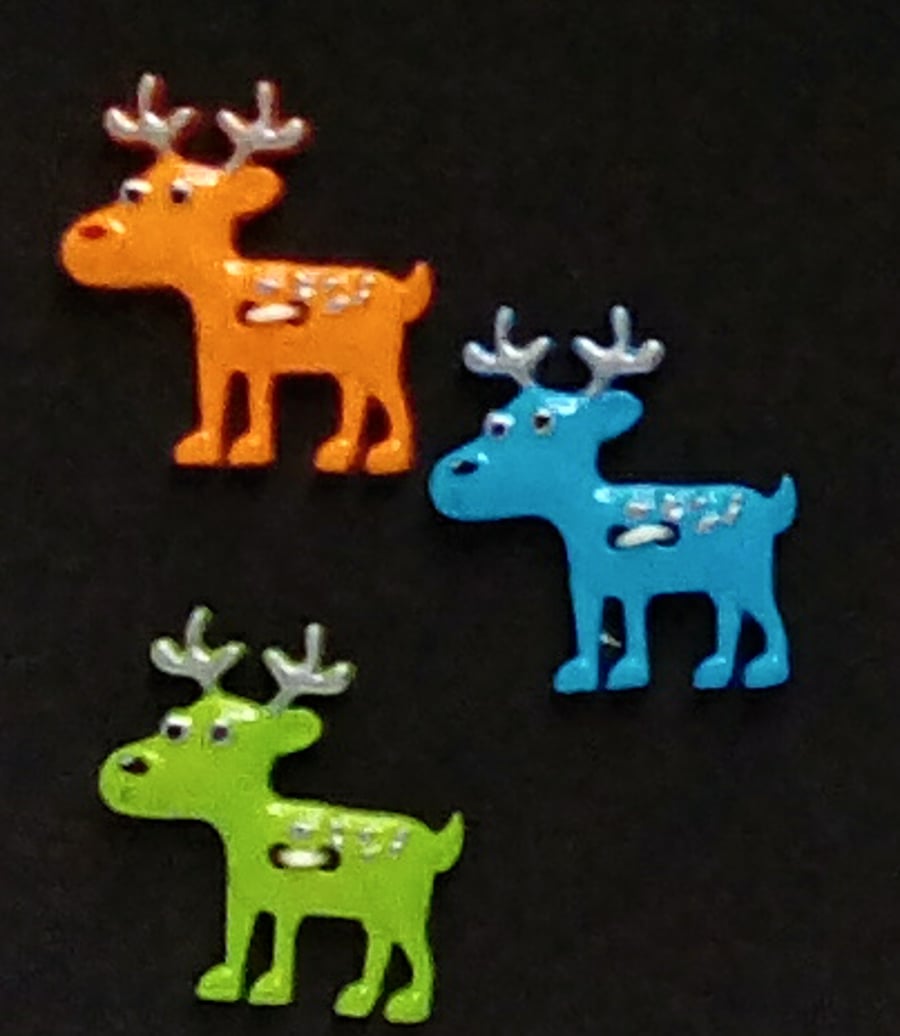 Hand painted reindeer buttons, includes Rudolf.