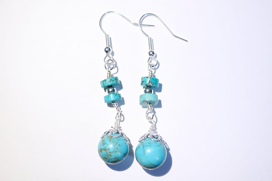 Turquoise and silver fantasy dangle earrings
