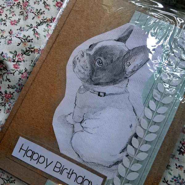watercolour print greeting card handmade- no 4 frenchie