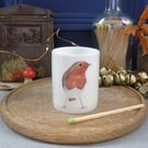 Robin bone china Christmas candle holder