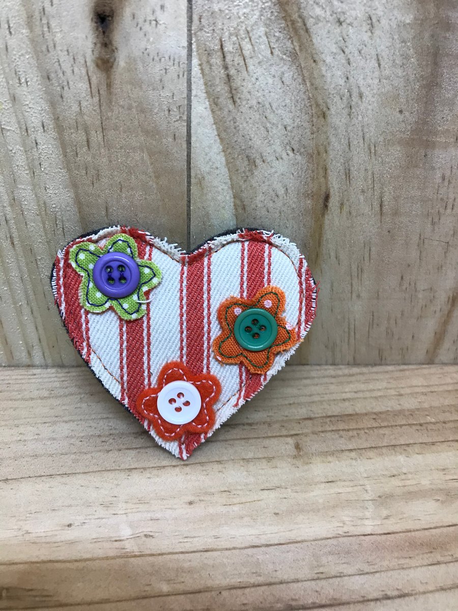 Orange Ticking Flower Brooch. (060)