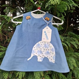 Age: 0-3m Blue Elephant Applique Needlecord Dress 