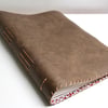 A4 brown leather notebook sketchbook with floral fabric lining 