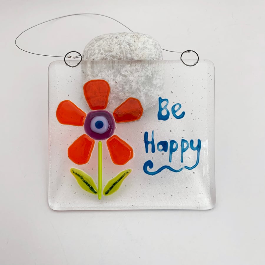 Seconds Sale - Bee Happy Flower Hanging - Handmade Glass Suncatcher