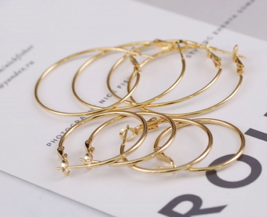 (EK80) 10 pcs, 35mm Light Gold Plated Earrings Hoop Findings 