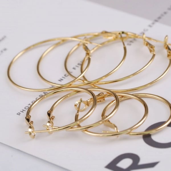 (EK80) 10 pcs, 40mm Light Gold Plated Earrings Hoop Findings 