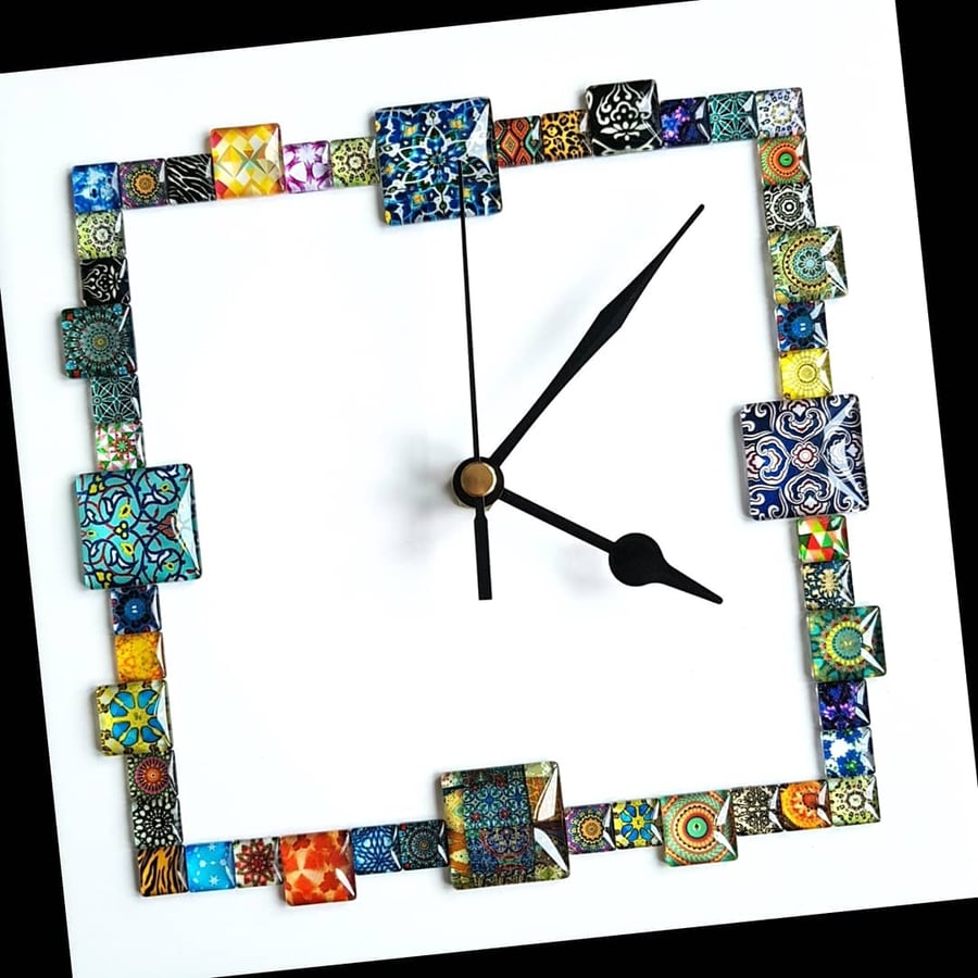 White Square Cabochon Wall Clock 20cm x 20cm