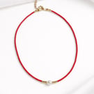 Handmade Red Beaded necklacewith Pearl and Gold Accents