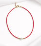 Handmade Red Beaded necklacewith Pearl and Gold Accents