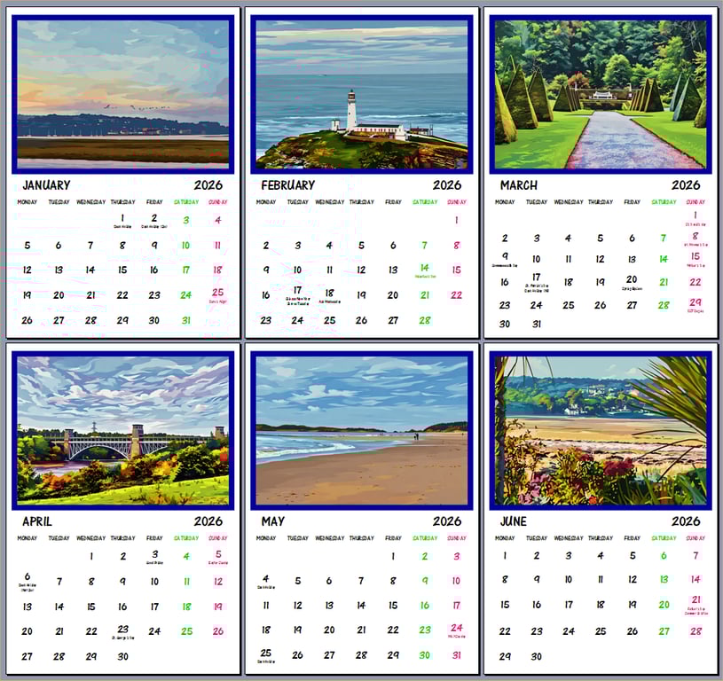 2026 A4 Calendar Hidden Anglesey Wales 