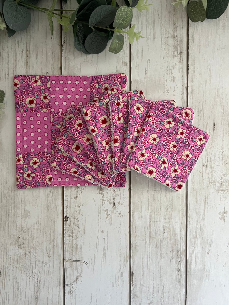 Bamboo Towelling Face Wipes & Flannel - Pink Florals