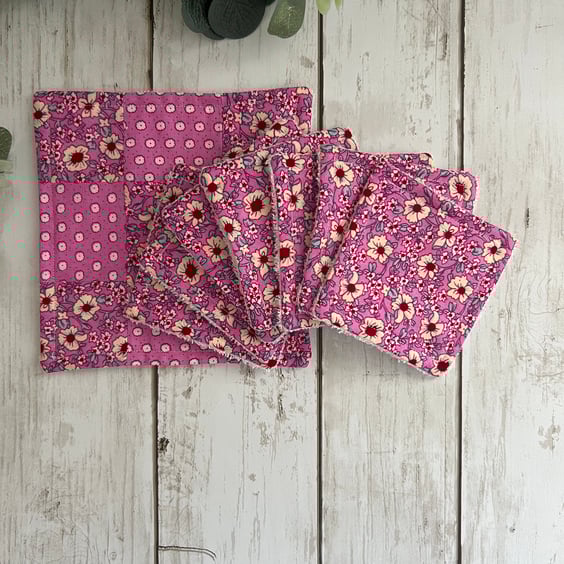 Bamboo Towelling Face Wipes & Flannel - Pink Florals