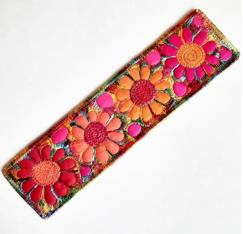 Handmade Embroidered Fabric Bookmark Textile Art Book Lover Gift 
