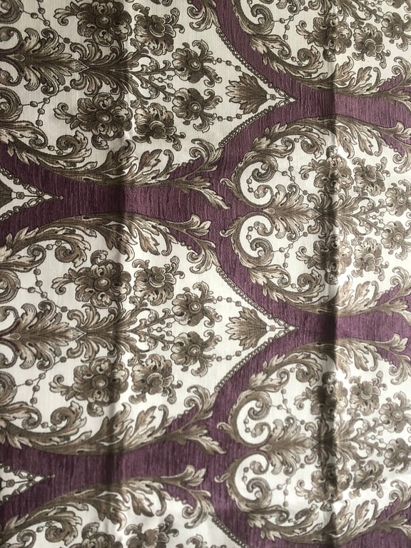 1.20mts Purple Taupe Damask Cotton Fabric Heavyweight Upholstery
