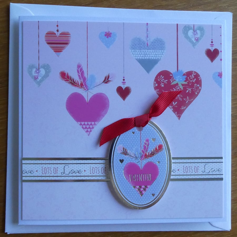 Hanging Hearts Pink Valentine's Day Card