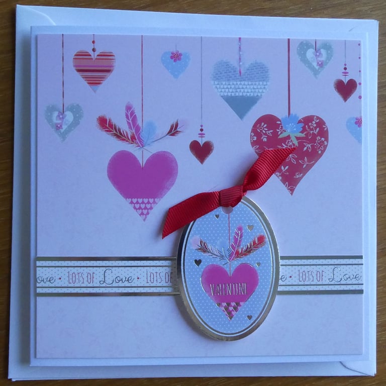 Hanging Hearts Pink Valentine's Day Card
