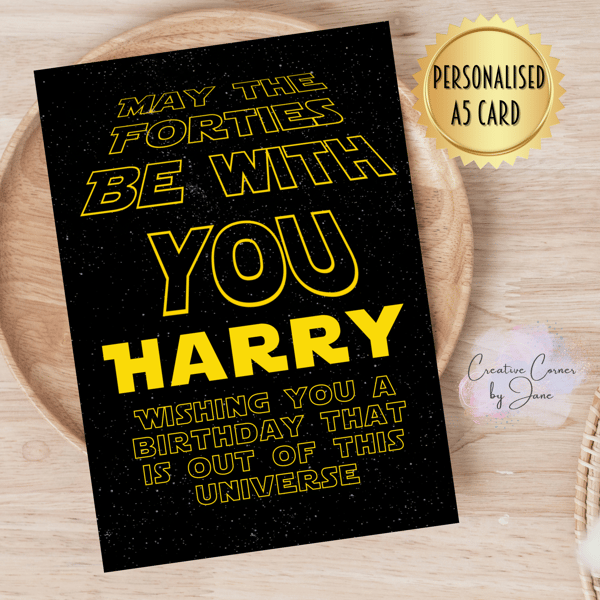 Personalised birthday greeting card comedy show Tv series Star Wars 