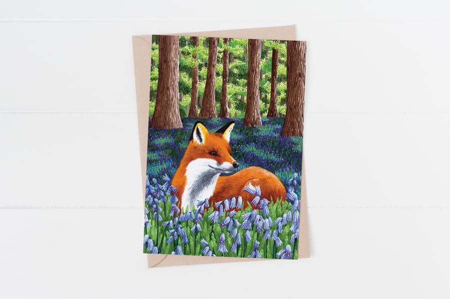 Fox in bluebell woods all occasions greetings card