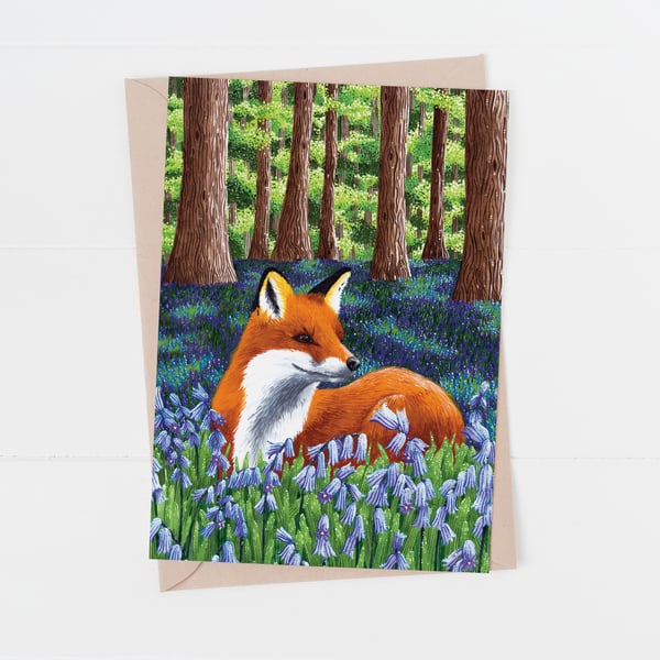 Fox in bluebell woods all occasions greetings card