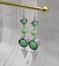 Aluminium Round Tube, Recycled Green Beads Dangle Earrings, Upcycled Jewellery - Image 3