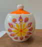 Hand Painted Mandala Ceramic Sugar Bowl, Retro Modern Pottery - Image 1