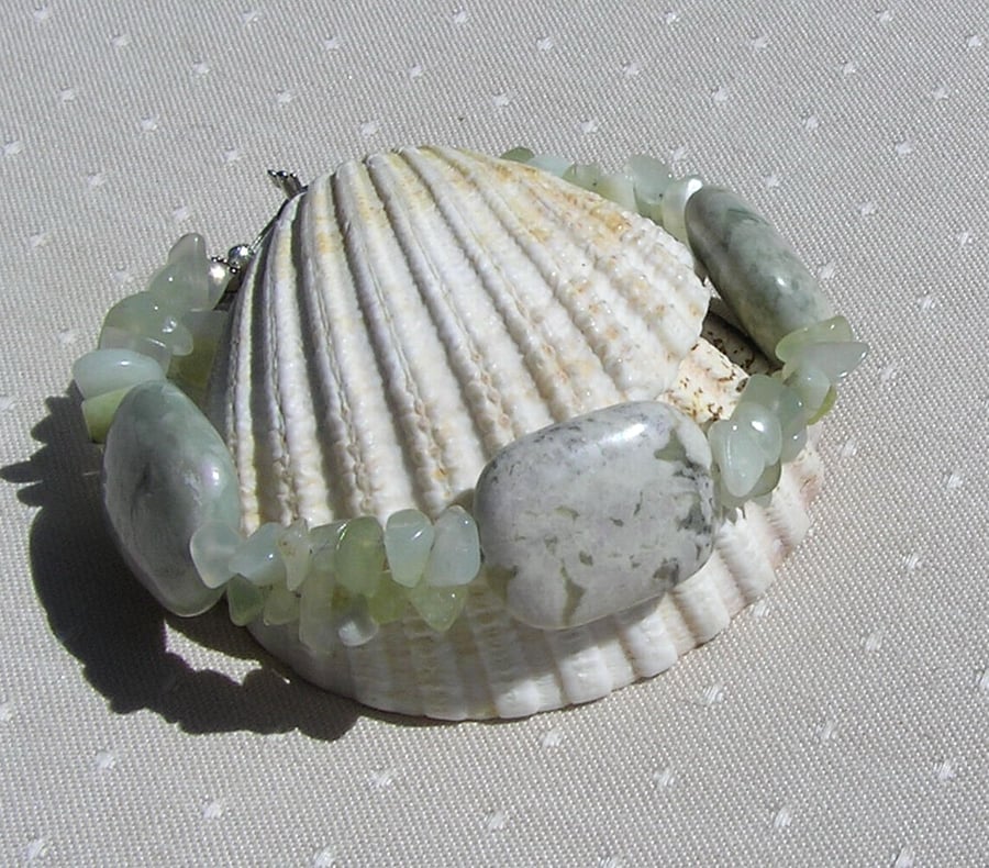 Crystal Gemstone Bracelet, Peace & Green Jade "Dawn Dew" SALE PRICE