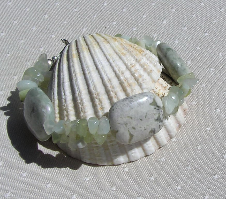 Crystal Gemstone Bracelet, Peace & Green Jade "Dawn Dew" SALE PRICE