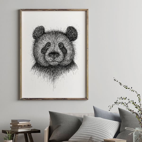 A4 Panda Bear Wall Art Print, Animal Print, Black and White Panda Bear Print