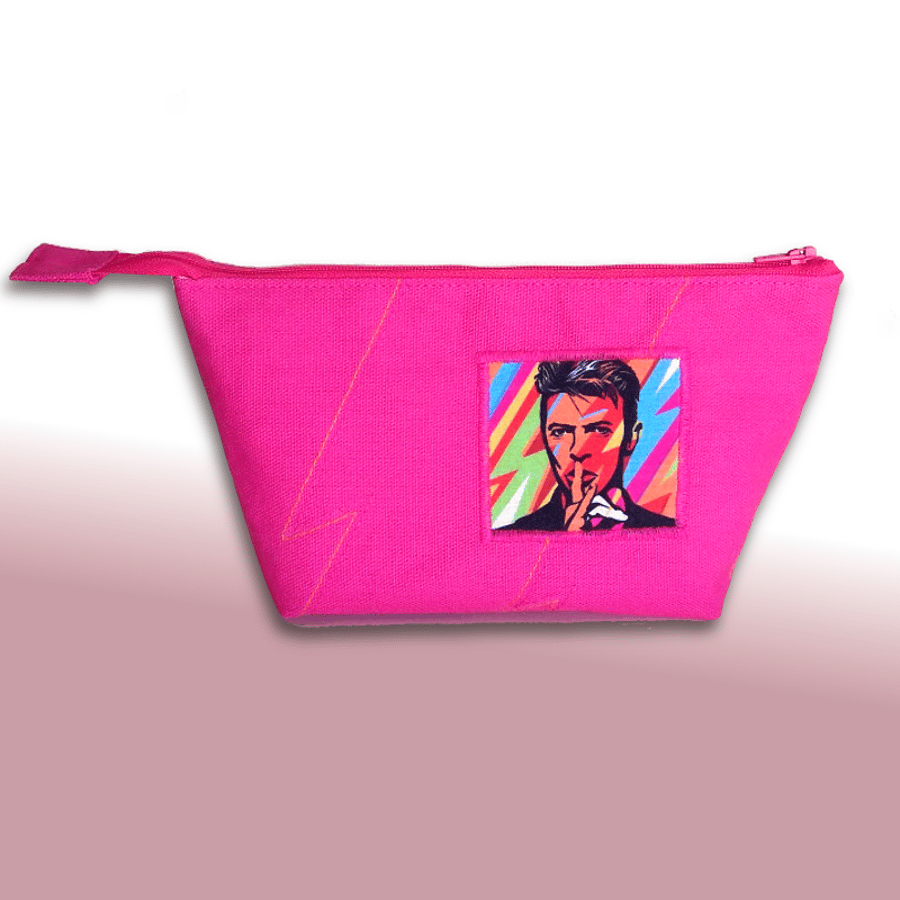 Pink David Bowie wide zipped pouch, small make-up bag