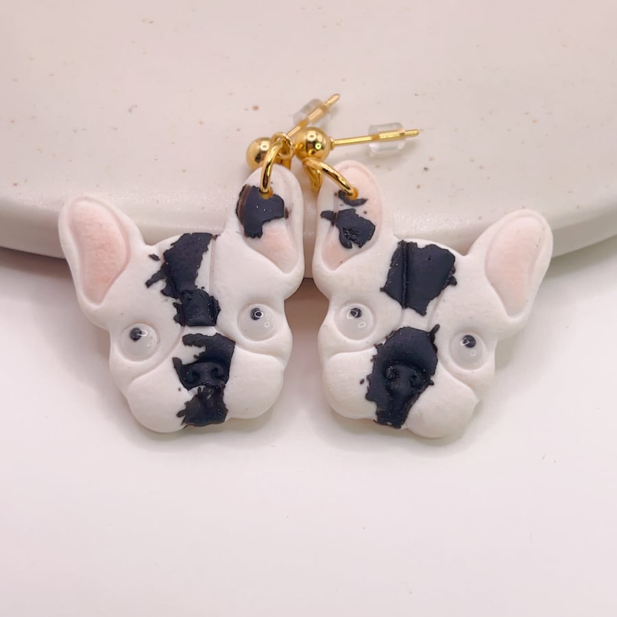 French bulldog earrings, Handmade dog face jewellery for dog lover