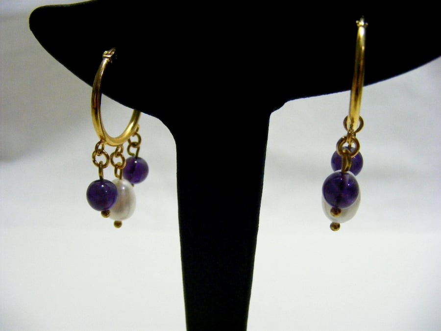 Freshwater Pearl and Amethyst Earrings